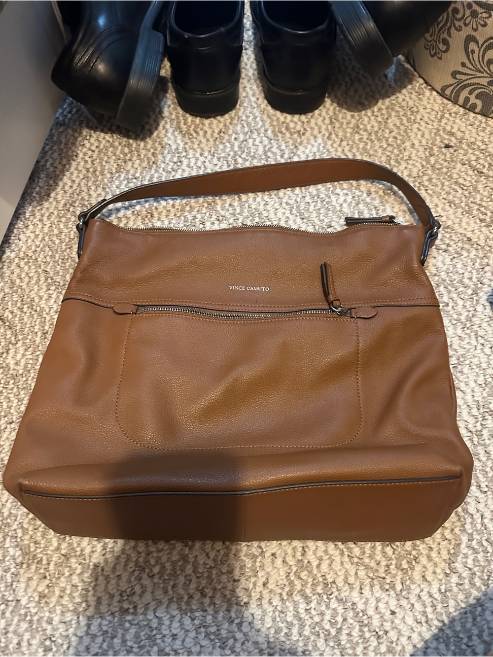 Vince Camuto Cognac Pebbled Leather Shoulder Bag